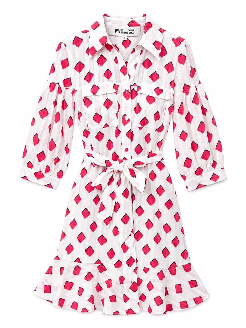 Diane von Furstenberg Diamond Ikat Cotton Belt Shirt Dress 6 Quiet Luxury Preppy